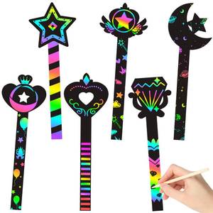 lot 4034 image: WATINC 30Pcs Fairy Stick Scratch Paper Art Set for Girls Birthday Party, Colorful DIY Craft Kit for Princess Party Favors, Fairy Wand Supplies, Fun Home Activities, Birthday Gifts for Kids