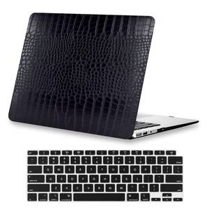lot 4037 image: KEROM Compatible with Crocodile MacBook Air 13 inch Case 2021 2020 2019 2018 M1 A2337 A2179 A1932, Textured Elegant Luxury Aligator Skin Snakeskin PU Leather Hard Shell and Keyboard Cover, Black