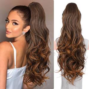 lot 4043 image: Claw Clip Ponytail Extension - 26 Inch Curly Long Ponytail Extension, Wavy Pony Tails Hair Extensions, Synthetic Hair Extensions Ponytail, Clip On Ponytails for Women (Color Copper Brown)