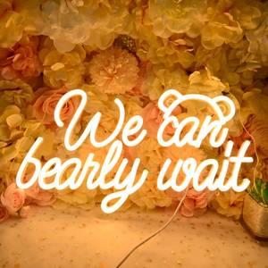 lot 4047 image: Planzo We Can Bearly Wait Led Neon Light SIgn Baby Shower Wedding Baby Kids Room Nursery Bedroom Hanging Wall Sign Decor USB Bear Light Up Sign 15.7inx8.7in