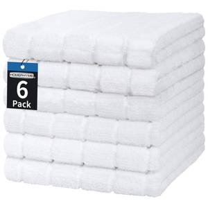 lot 4385 image: HOMERHYME White Hand Towels, 6 Pack 25ftft15ftft Microfiber Hand Towels for Bathroom Kitchen, All-Purpose Quick Dry Lint Free Soft Absorbent Wash Cloths, Gym Towels Bath Towels Bulk for Yoga Spa Hotel
