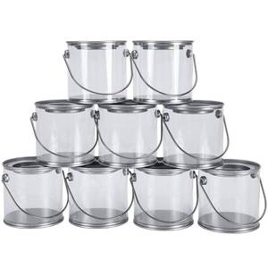 lot 4391 image: Hedume 9 Pack Mini Clear Plastic Paint Cans, 3-Inch Tall Crafts and Party Favor Cans, Paint Can Containers with Metal Lids Great for Party Decor and DIY
