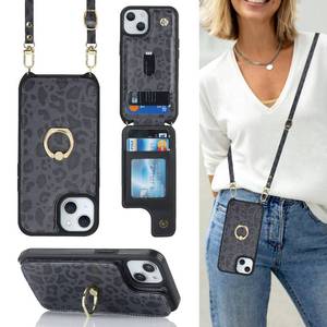 lot 4393 image: Lipvina for iPhone 15 Case with Card Holder for Women,for iPhone 15 Phone Case with Strap,Crossbody Lanyard,RFID Blocking,Ring Stand,Snap Clasp,Cute Wallet Case(6.1 inch,Black Leopard)