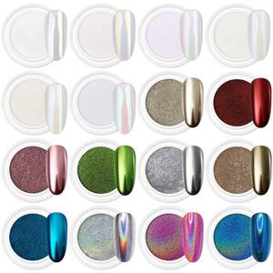 lot 4409 image: Artdone 16Jars Chrome Nail Powder Magic White Pearl Kit Mirror Effect Silver Metallic Holographic Dip Nail Powder for Resin Craft and Nail Art Fimo, Decoration Iridescent Aurora Mermaid Pigment