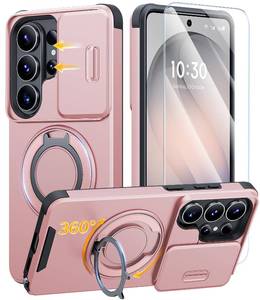 lot 4427 image: JAME for Samsung Galaxy S26 Ultra Case, Ring Holder Stand Kickstand, Slide Camera Cover with Screen Protector, Dual-Layer Shockproof Protective Magnetic Accessory Friendly S26 Ultra Phone Case, Pink