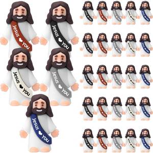 lot 4434 image: Bememo 25 Pcs Little Jesus Figures, Mini Jesus Loves You Figures, Original Design Multicolor Tiny Easter Figurines to Hide and Seek Religious Gifts for Easter Egg Stuffers(Retro Color)