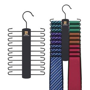 lot 4435 image: ZEDODIER 2 Pack Tie Hanger with 40 Hooks, Space Saving Necktie Organizer for Men, Large Capacity Tie and Belt Wooden Hanger for Closet, Black