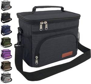 lot 4440 image: ExtraCharm Insulated Lunch Bag for WomenMen - Reusable Lunch Box for Office Picnic Hiking Beach - Leakproof Cooler Tote Bag Organizer with Adjustable Shoulder Strap for Adults - Black