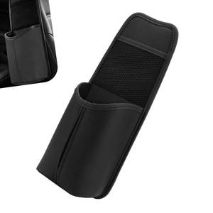 lot 4445 image: Foelony Car Tissue Holder, Leather Seat Side Strap-On Organizer Box with Mesh Net, Multifunctional Hanging Card Cup Holder Storage Bag, Universal for Most Cars (Black)