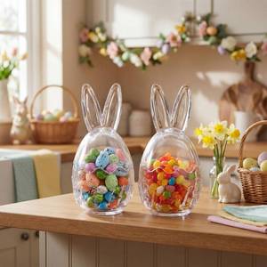 lot 4487 image: Anglechic 2 Pcs 10.8 oz Easter Glass Jar with Lid Large Bunny Ear Egg Candy Jar Clear Decorative Food Storage Container Rabbit Egg Shape Storage Canister Easter Bunny Table Decor for Gift, 320 ml