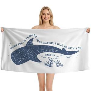 lot 4496 image: Fayellee Christian Whale Beach Towel, Bible Verse When You Go Through Deep Waters Quick Dry Microfiber Towels for Bathroom Pool Travel Camping,Sea Ocean Bath Towels Oversized Gifts for Women 30x60inch