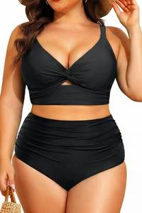 lot 4501 image: Daci Plus Size Two Piece Swimsuits - Women High Waisted Bikini Tummy Control Bathing Suits Knot Twist Swimwear 2025 Black L