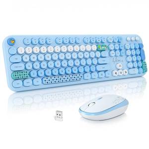 lot 5055 image: MOFII Wireless Keyboard and Mouse Combo, Cute Keyboard Full Size and Wireless Mouse, 2.4GHz Retro Typewriter Keyboard Mouse Set for PCDesktopLaptopWindows (Blue Colorful)