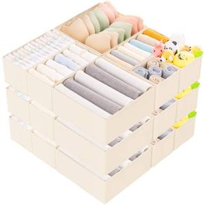 lot 5057 image: Criusia 15 Pack Drawer Organizer for Clothes, Foldable Dresser Dividers with 3 Sizes, Fabric Storage Bins � Beige