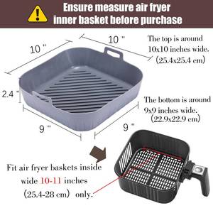 lot 6002 image: Golden Associate Silicone Liners Square for Air Fryer, 2 Pcs Non-stick Food-grade Reusable Basket Silicone Pot Baking Tray Airfryer Accessories, Top Size 10 inches, Bottom Size 9 inches