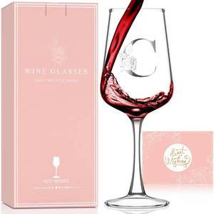 lot 6009 image: Mothers Day Gifts for Mom Grandma Wife Daughter Her, Personalized Initial Wine Glasses Custom Gift, Birthday Gifts for Women Mom Wife Best Friend Sister (C)