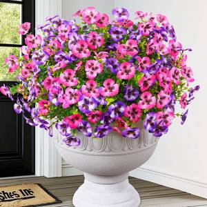 lot 6022 image: MARTINE MALL 12 Bundles Look Real Artificial Flowers for Outdoors, Realistic Fake Outdoor Flowers, UV Resistant Silk Pansy Flowers for Outside Faux Flowers Plants for Outdoor Porch Patio, PinkPurple
