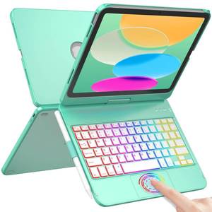 lot 6031 image: HOTLIFE for iPad A16 11th Generation10th Generation Case with Keyboard,Touch Keyboard for iPad 11in 10th Gen 10.9 inch 2022-10 Color Backlight, 360° Rotatable Protective Cover (Lake Blue)