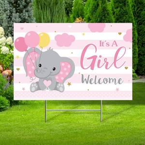 lot 6032 image: Capoda Baby Shower Yard Sign with Stake Gender Reveal Yard Sign Blue Pink Elephant Lawn Decoration Boy Girl Bear Lawn Decor Welcome Baby Announcement Decor for Outdoor Gender Reveal Party(Itfts Girl)