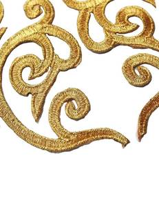 lot 6038 image: A5 Pairs Embroidered Fancy Baroque Applique Swirl Iron on Patches Scroll Badge with Gold Trimming for Wedding Gown Dress Shoe Shirt Borders (Gold)