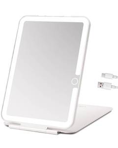 lot 6043 image: LUKYMIRO Travel Mirror with Light,7x5 inch Rechargeable Portable Lighted Makeup Mirror,3 Color Lighting Adjust Brightness,Tabletop Folding LED Compact Mirror