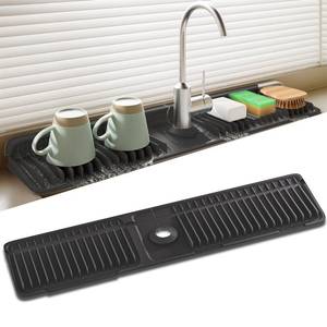 lot 6053 image: SOCORIA Faucet Mat for Kitchen Sink, 24 Inch Longer Silicone Sink Splash Guard, 7°Slope Fast Self-draining, Fast Drying Tidy Faucet Mat Splash Guard