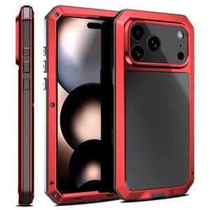 lot 6054 image: Marrkey Compatiable with iPhone 17 Pro Max Case,360 Full Body Protective Cover Heavy Duty Shockproof Tough Armour Aluminum Alloy Metal Case with Silicone Built-in Screen Protector - Red