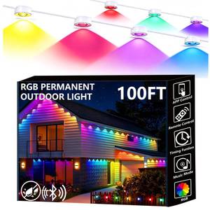 lot 6058 image: Sunwuko Permanent Outdoor Lights, 100ft Smart Eave Lights with RGB LED Light, IP67 Waterproof, App Control, DIY RGB Light for House Halloween Decorations