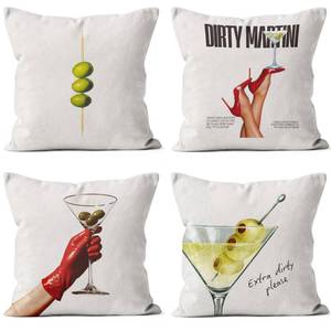 lot 6063 image: QGFM Trendy Dirty Martini 18x18 Pillow Covers Set of 4, Gifts for Martini Cocktail Lovers, Funky Retro Cocktail Decorative Throw Pillow Covers for Home Bar Pub Lounge Girls Bedroom Apartment