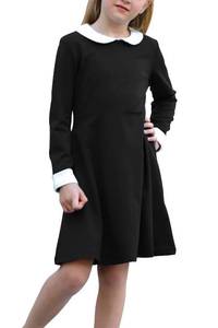 lot 6065 image: GORLYA Girlfts Long Sleeve Casual Vintage Peter Pan Collar Fit and Flare Skater Party Dress with Pockets (GOR1006, 13-14Y, Black)