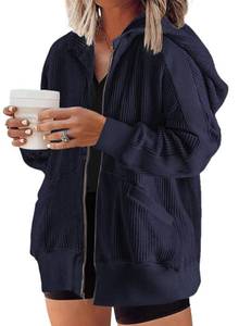 lot 6066 image: Eytino Womens Plus Size Shacket Jacket Casual Long Sleeve Zip Up Pockets Oversized Hoodies Sweatshirt, Size 4X Navy Blue