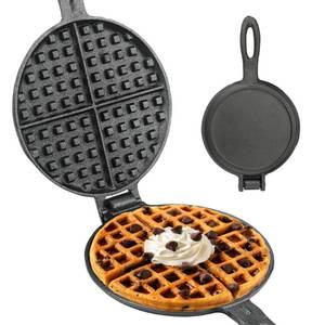 lot 6067 image: Cast Iron Waffle Maker for Stovetop or Camping Grill Two Piece Hinged Non Electric Waffle Iron Makes 7in Round Waffles
