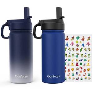 lot 6102 image: Kids Water Bottle, 2-Pack 16oz Kids Water Bottle with Stickers for School, insulated Stainless Steel Straw Cup(SapphireGray)