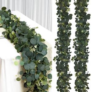 lot 6114 image: DEYIXUN 2Pcs 6FT Eucalyptus Garland, Green Garland with Flowers,Artificial Faux Greenery Vines for centerpieces Wedding Party Table Runner Room Home Mantle Decor