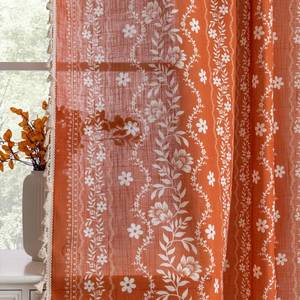 lot 6121 image: MYSKY HOME Burnt Orange Curtains 84 inch Length 2 Panels Set Boho Curtains for Living Room Farmhouse Linen Blend Rustic Terracotta Floral Curtains with Tassels Back Tab, 50in Wide