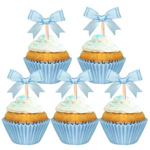 lot 6132 image: A24 Pcs Blue Bow Cupcake Toppers for Coquete Birthday Bridal Shower Bachelorette Wedding Baby Shower Decorations Supplies (Blue-2)