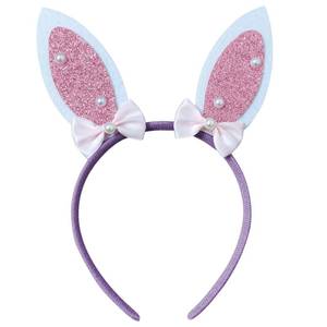 lot 6133 image: Kxepoc Easter Ears Headband for Women Glitter Sequin Rabbit Ears Pink Bow Knot Sparkly Purple Hair Hoop for Easter Party Photo Shoots 1PCS