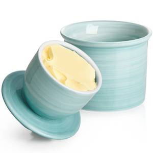 lot 6135 image: Sweese French Butter Dish with Lid - Vintage Butter Crock for Counter for Spreadable Butter - No More Hard Butter - Light Blue