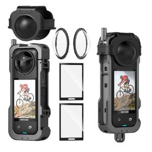 lot 6477 image: debous Insta 360 X4 Aluminum Metal Frame Cage Bag Case Lens Guards with Silicone Lens Cap Screen Protector for Insta360 X4 X 4 Camera Accessories Kit Multi-use Mount Clamp Adapter