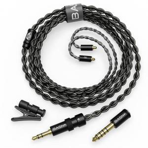 lot 6481 image: BASN DC100 MMCX IEM Cable, 392 Cores Silver-Plated OFC in Ear Monitor Litz Cord, 4.9ft Headphone Replacement Wire with 3.5mm4.4mm Balanced Dual Plugs for BmasterBmasterXASONEMTPro (Black, MMCX)