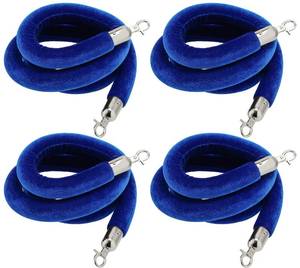 lot 6485 image: JAPCHET 4 Pack 6.5 Feet Velvet Rope, Blue Velvet Stanchion Rope with Silver Polished Hooks, Crowd Control Queue Line Barrier Rope Hanging Ropes for Hotels, Movie Theaters