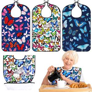 lot 6492 image: XKDOUS 3 Pack Waterproof Adult Bibs for Men and Women, Reusable Dining Clothing Protector with Optional Crumb Catcher Pocket, Machine Washable Eating Bib for Elderly, Gifts for MomDad