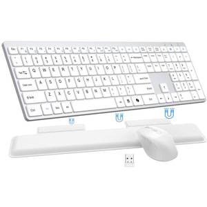 lot 9011 image: Wireless Keyboard and Mouse Combo, Full Size Silent Ultra Thin Keyboard with Magnetic Wrist Rest, Optical Mouse, 2.4G Lag-Free Cordless Mice Keyboard Set for Computer, Mac, Laptop, PC, Windows