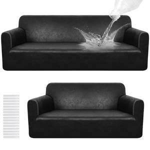 lot 9031 image: Peryiter 2 Pcs Sofa Covers Couch and Loveseat Covers Set Stretch Sofa Slipcover for Living Room Armchair Furniture Protector, Wrinkle Proof(Black Brown,Tech Cloth)