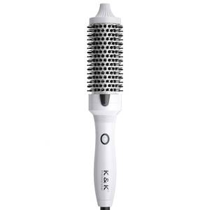lot 9043 image: KandK Blowout Boost Thermal Brush, 1.5 inch Heated Round Brush for Blowout Look, Negative Ion Technology, Ceramic Tourmaline, Dual Voltage, White