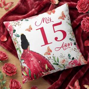 lot 9046 image: Kathfly Cojines para 15 Aos De Quinceaera Decoration 16 x 16 Inche Red Quinceaera Pillow Gifts Mis Xv Aos Throw Pillow Sweet for Daughter Sister Friend 15th Birthday Gifts