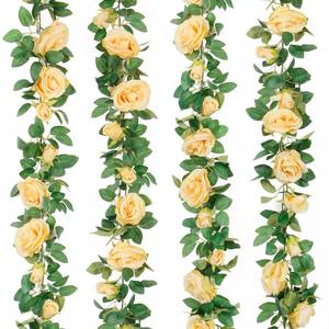 lot 11102 image: TELDRASSIL 4Pcs(26 FT) Artificial Rose Vine Fake Flower Garland Fake Silk Rose Hanging Vine for Wedding Party Background Arch Garden Background Decoration (Champagne)