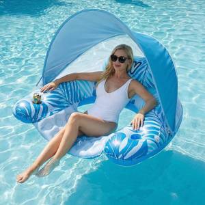 lot 11122 image: Pool Float for Adults with Canopy, XL Inflatable Chair Lounge Floaties with Adjustable Sun Shade Cover, Drink Holder, Ergonomic Headrest
