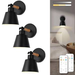 lot 11136 image: BIMEAN Black Battery Operated Wall Sconce Set of 3, Easy to Install Wireless Lights for Wall, Remote Control Dimmable LED Lights, Auto Timer Wall Lamp Fixtures for Bedroom, Gallery, Living Room, RV