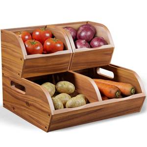 lot 11140 image: NAGAWOOD Acacia Wood Pantry Storage Bins � Stackable Open Front Kitchen Baskets for Potato, Onion, Fruit, Bread and More � Rustic Wooden Basket for Pantry - Easy Assembly with Tools and Hardware Included